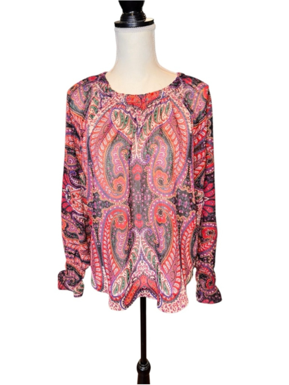 Women's loft size s Red Purple Paisley Sheer Blouse